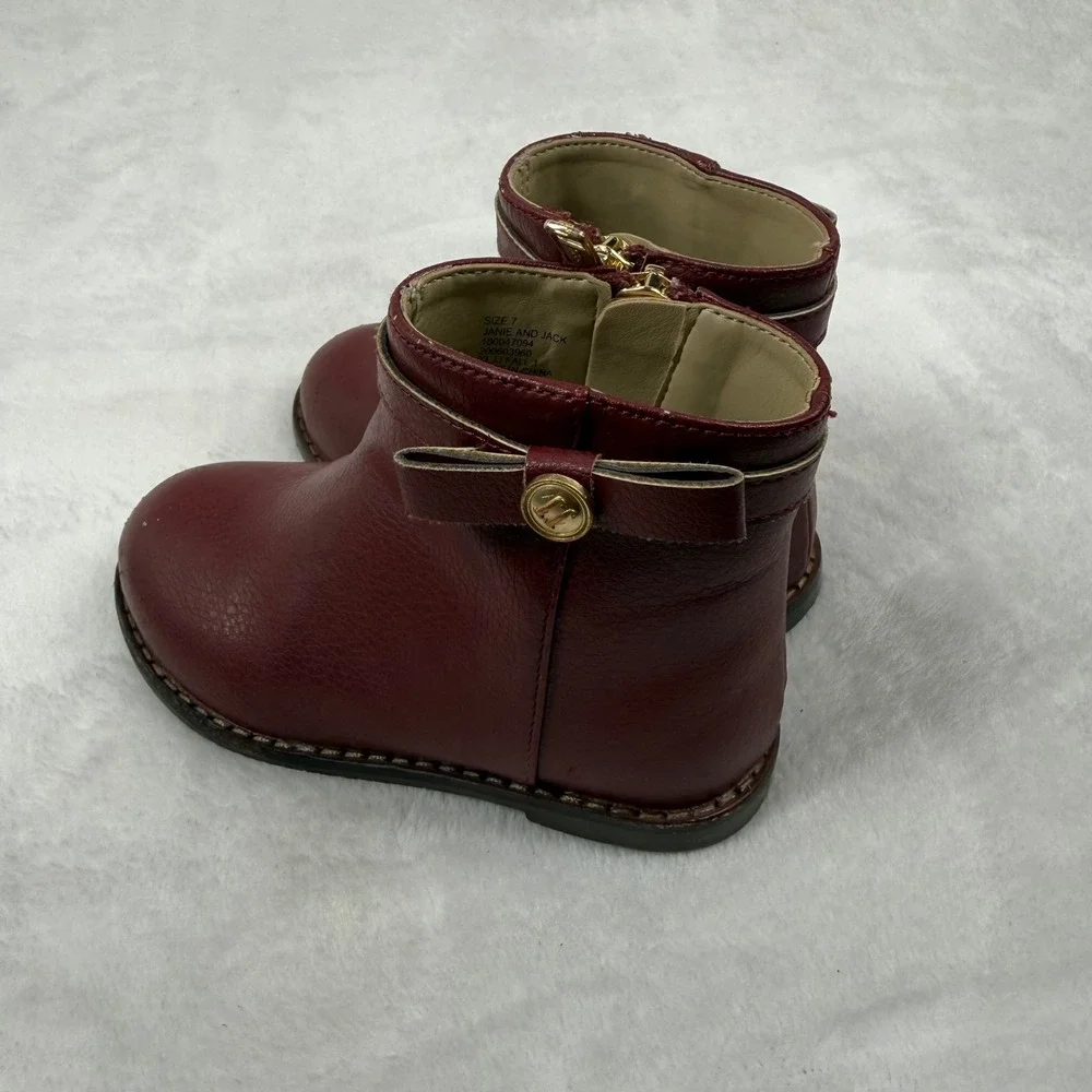 Janie and Jack Toddler Burgundy Red Bow Side Zip Ankle Boots Size 7 100047094‎
